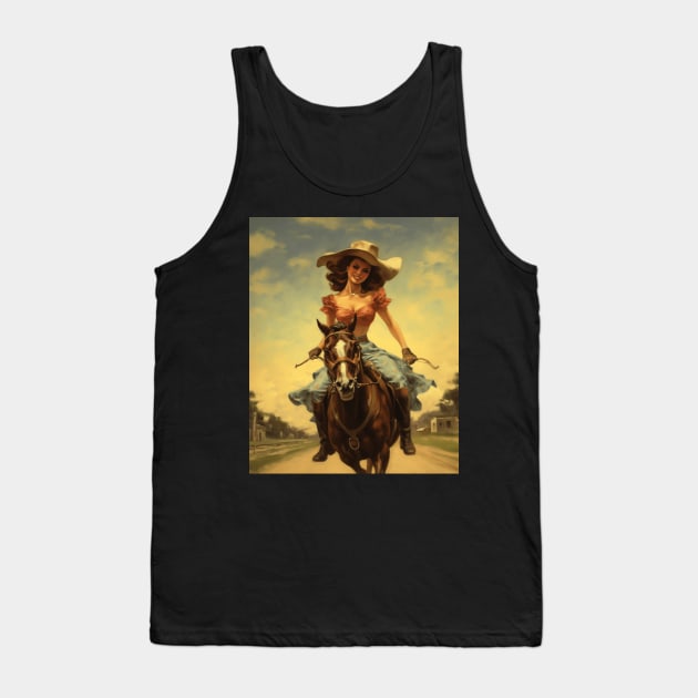 A Pin Up Girl Riding a Horse Tank Top by goodoldvintage